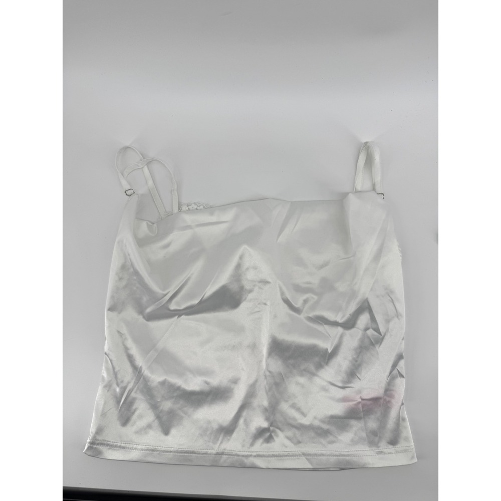 Y2K Sugar Thrillz Dolls Kill White Satin Lace Trim Built In Bra Camisole Top